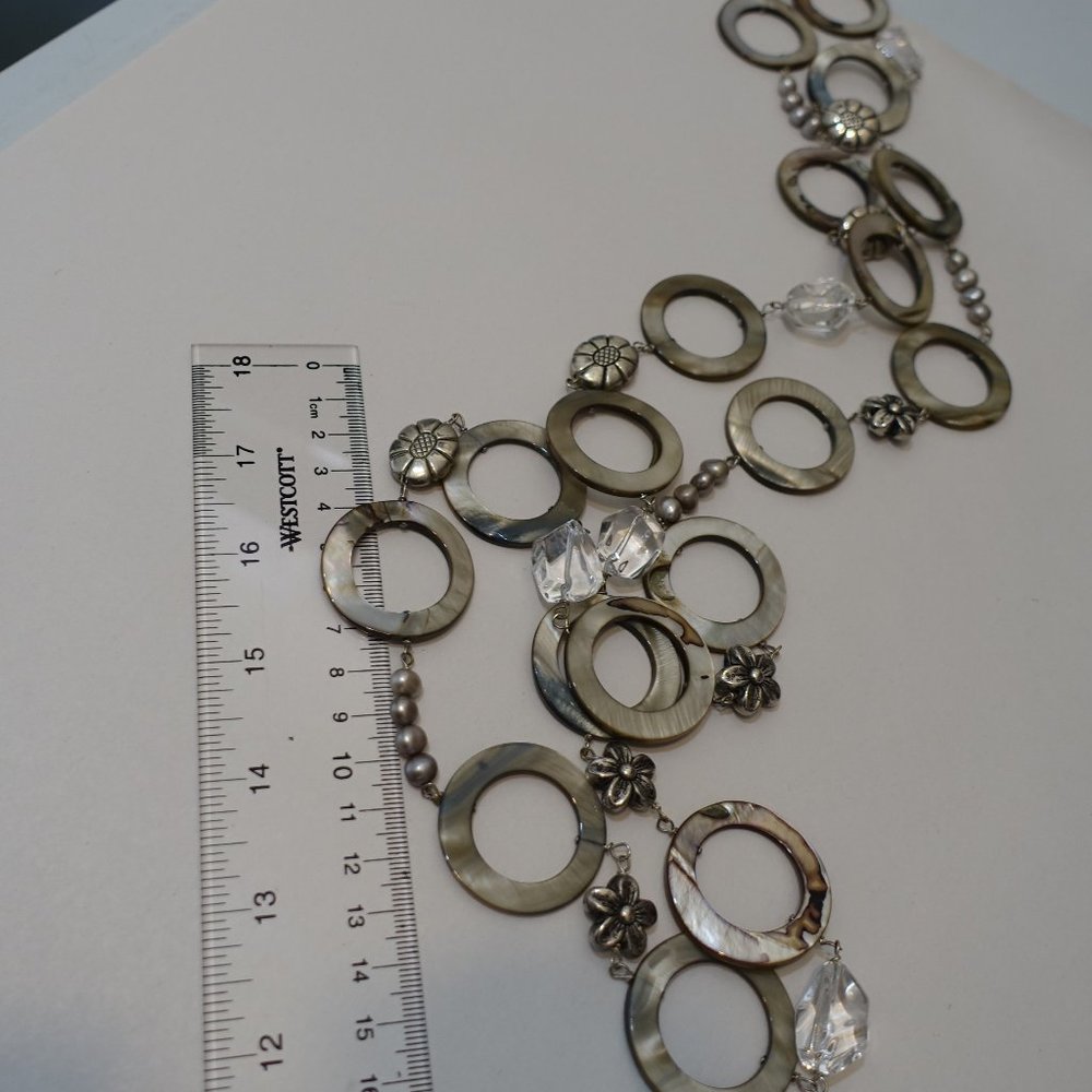 Long statement necklace--Abalone MOP, pearl, rock crystal - Picture 9 of 9